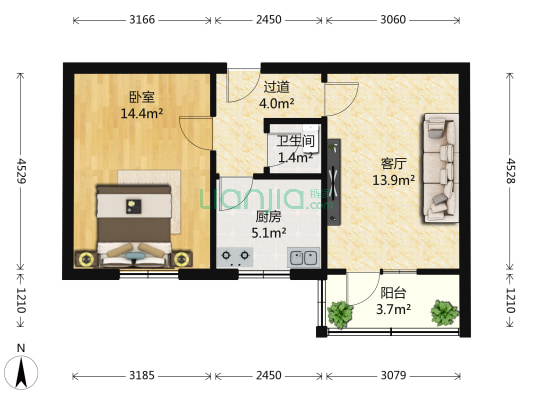 红山根东路车辆家属院 1室1厅1卫 42平方