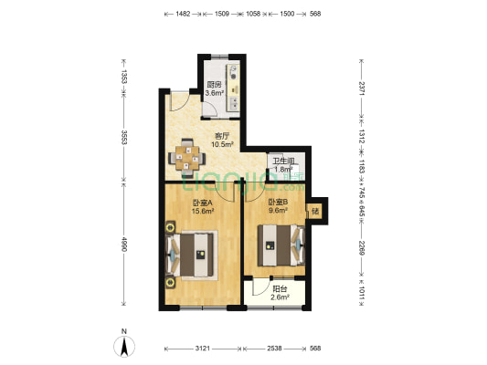 车道沟社区 2室1厅1卫 58平方