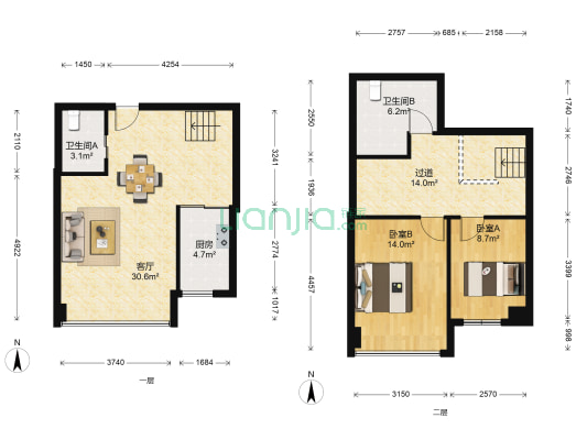领寓商务广场 2室1厅2卫 56平方