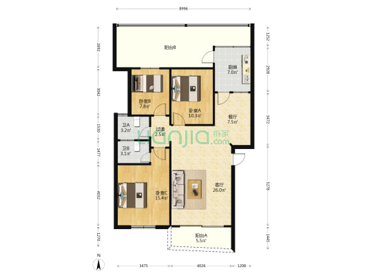 怡景居 3室2厅2卫 104平方