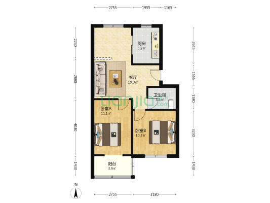 乐园新村 2室1厅1卫 64平方