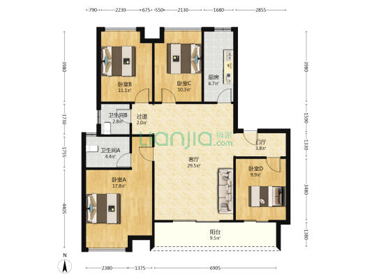 中建凤凰湖畔 4室1厅2卫 129平方