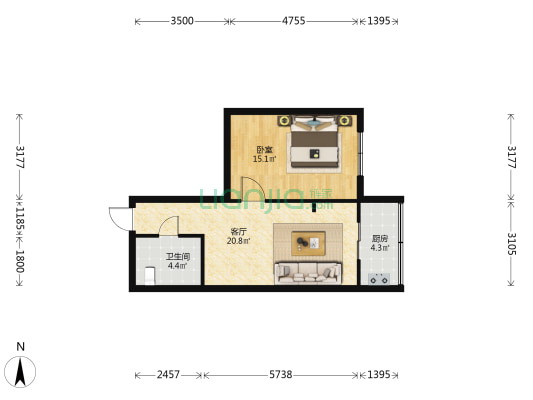 荣华小区 1室1厅1卫 57平方