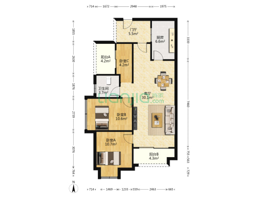 中洲中央公园白鹭郡 3室1厅1卫 93平方