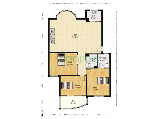 天豪公寓(瓯海区) 3室1厅2卫 132平方