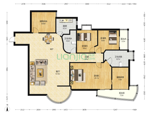 时代金典大厦 3室1厅2卫 207平方