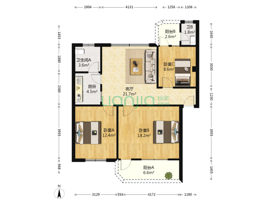 碧海花园 3室1厅2卫 91平方