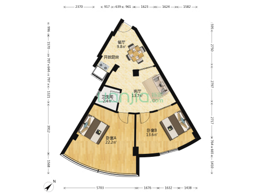 山海关路 2室2厅1卫 70平方