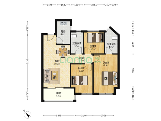 正荣润棠府 3室1厅2卫 89平方