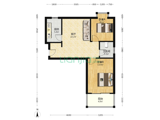 大丁佳苑南区 2室1厅1卫 73平方