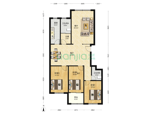 荔枝公馆 3室2厅2卫 136平方