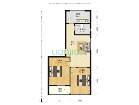 省车购房办家属院 2室1厅1卫 58平方