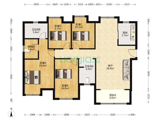 东津世纪城5区尚书台 4室1厅2卫 154平方