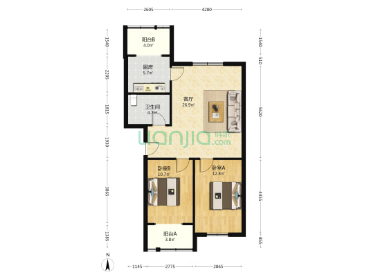 和枫园 2室1厅1卫 87平方