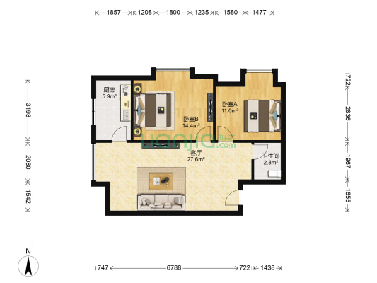 京都国际 2室1厅1卫 83平方