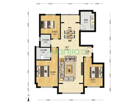 恒裕湖畔 3室1厅2卫 120平方