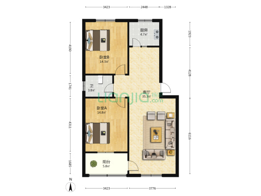 万里公司18号家属院 2室1厅1卫 98平方