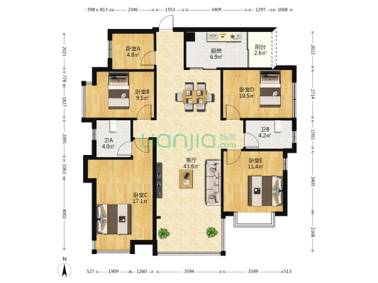 嘉和城塞纳右岸•北 5室1厅2卫 129平方