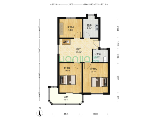 锻压机床厂北区 3室1厅1卫 71平方