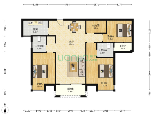 青旅金洲湖 3室1厅2卫 133平方