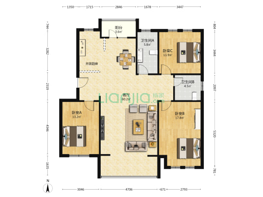 枫和庭苑 3室1厅2卫 138平方