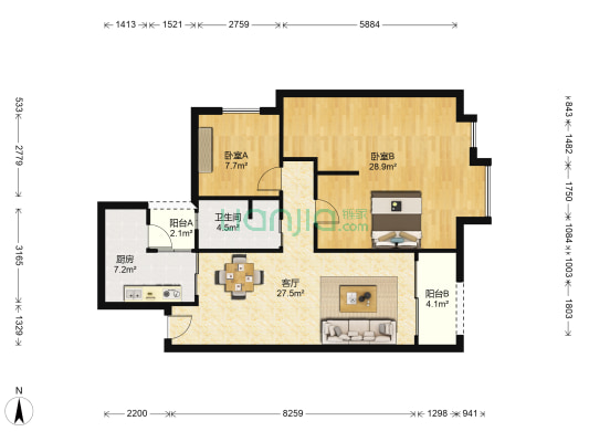 富力湾云上 2室1厅1卫 96平方