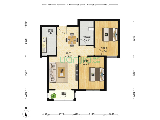 瀚唐鼎苑 2室1厅1卫 91平方