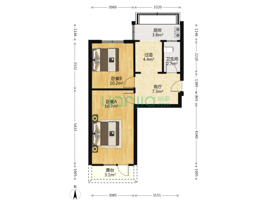 棉纺三厂宿舍 2室1厅1卫 61平方