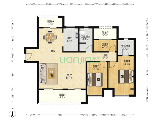 华强国际公馆 3室1厅2卫 129平方