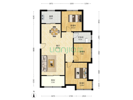 民康花园 3室1厅1卫 114平方