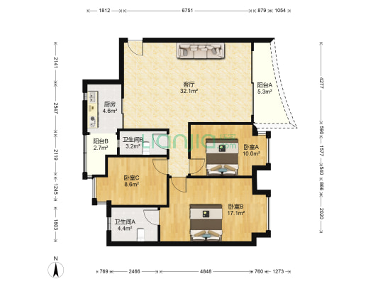 千居朝阳 3室1厅2卫 116平方