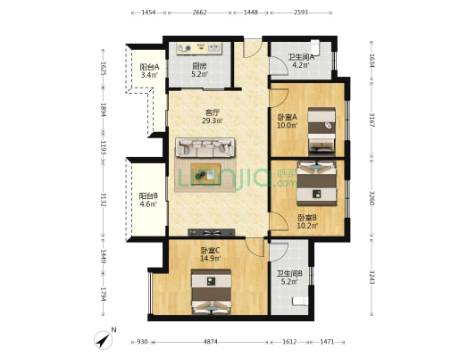 佳兆业城市广场 3室1厅2卫 112平方