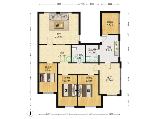 芝罘屯路 3室2厅2卫 47平方