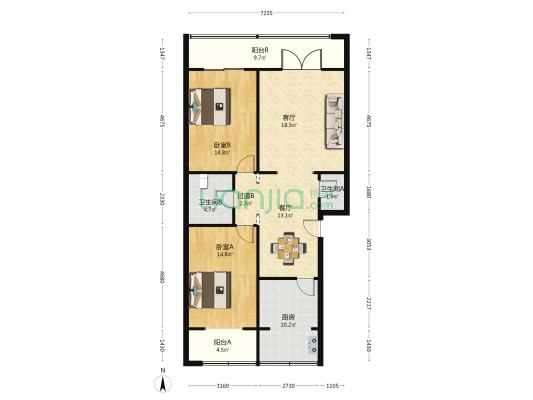 省民委家属院 2室2厅2卫 105平方