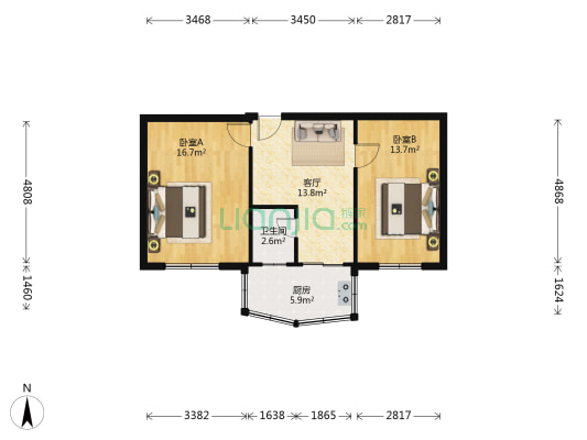 七星广场 2室1厅1卫 65平方