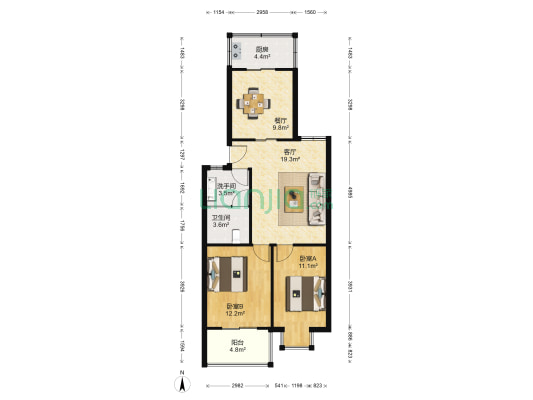 钰海嘉苑 2室2厅2卫 86平方