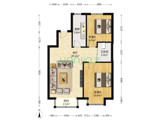 阳光里一期 2室1厅1卫 93平方
