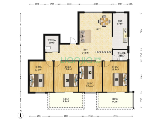 五四路287号 4室1厅2卫 141平方