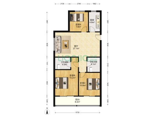 珍珠雅苑 3室1厅2卫 113平方