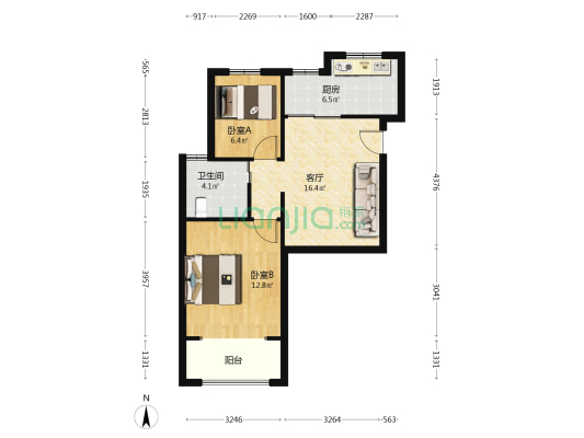 塘和家园泗滨苑 2室1厅1卫 69平方