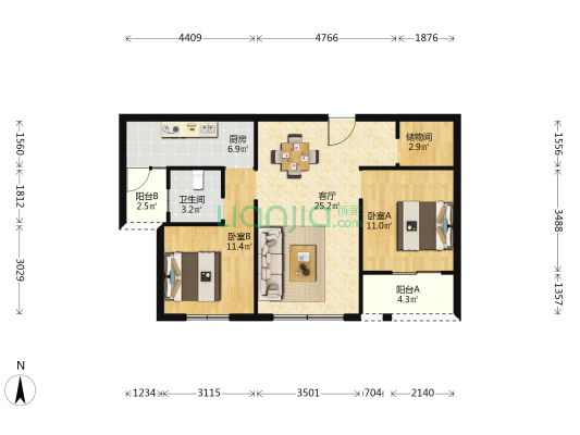 金水华庭 2室1厅1卫 89平方