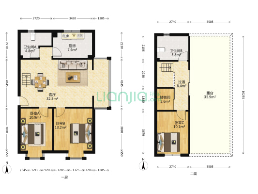 津都花城 3室1厅2卫 120平方