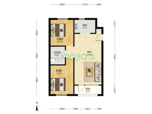 正宸府 2室1厅1卫 85平方