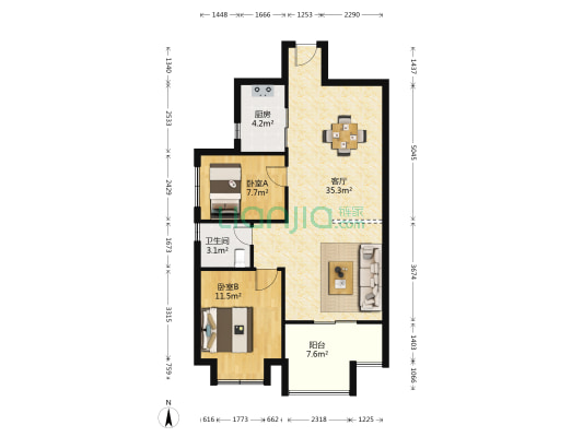 瑞地自由度 2室1厅1卫 84平方