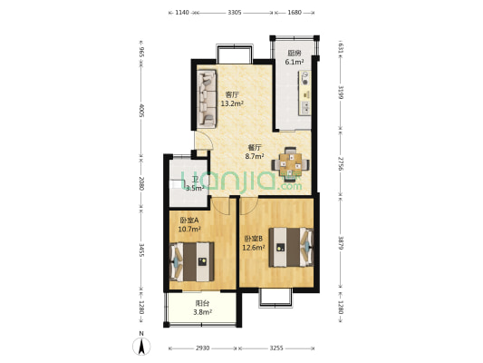 钟盈小区 2室2厅1卫 73平方