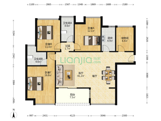 勤诚达22世纪二期 3室1厅2卫 122平方