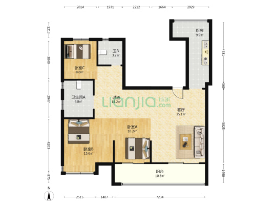 三里风荷 3室1厅2卫 133平方