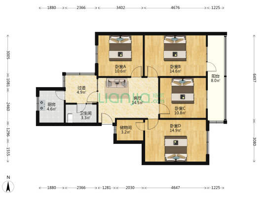 中山路22号院 4室1厅1卫 113平方
