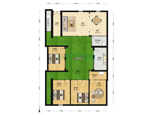西南园 4室2厅2卫 178平方