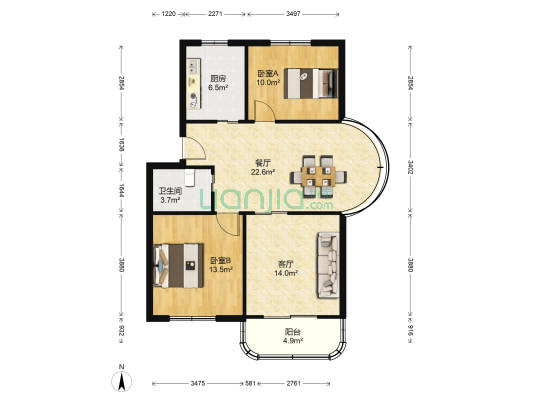 龙成翠柏花园 2室2厅1卫 86平方